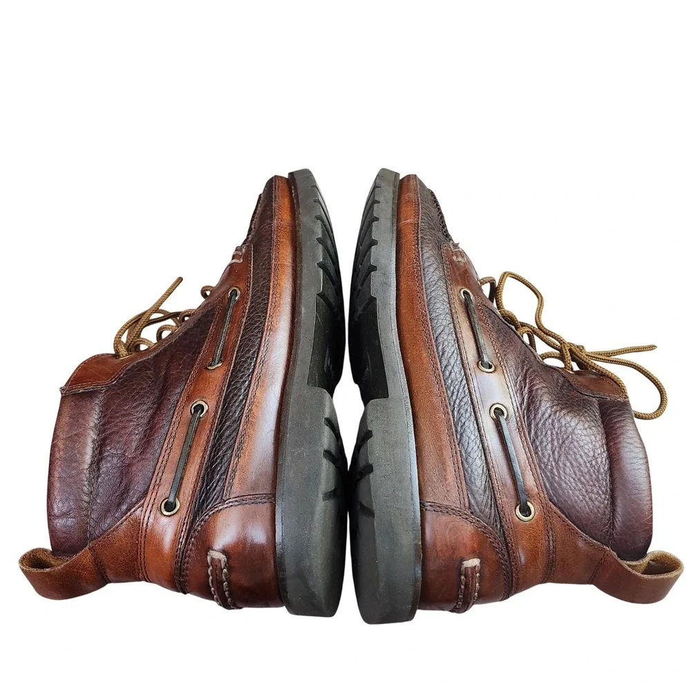 LL Bean Eastport Chukka Boots Mens 12D Brown Hand Sewn Leather Moc Toe Lug Sole